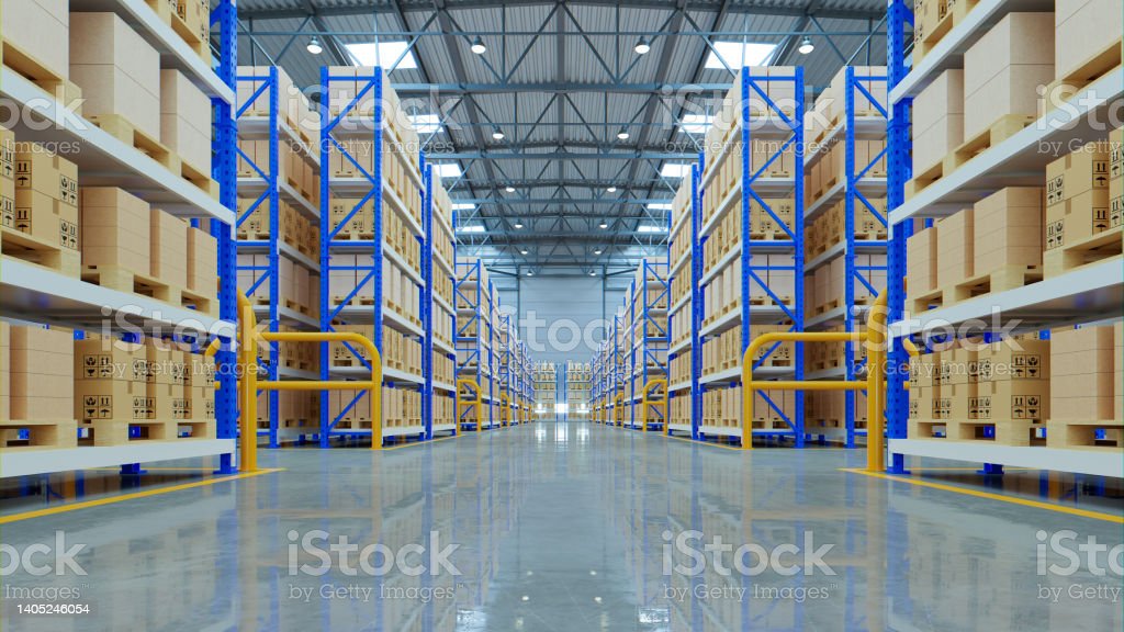 Empty warehouse in logistic center,3d rendering